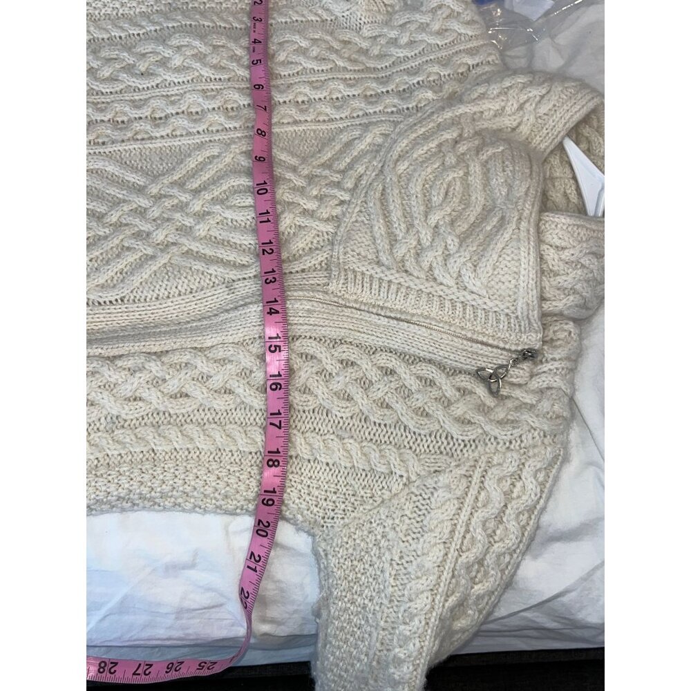 Aran Sweater Market XS 100% Merino Wool Cable Knit Cream Turtleneck Sweater - Picture 8 of 8